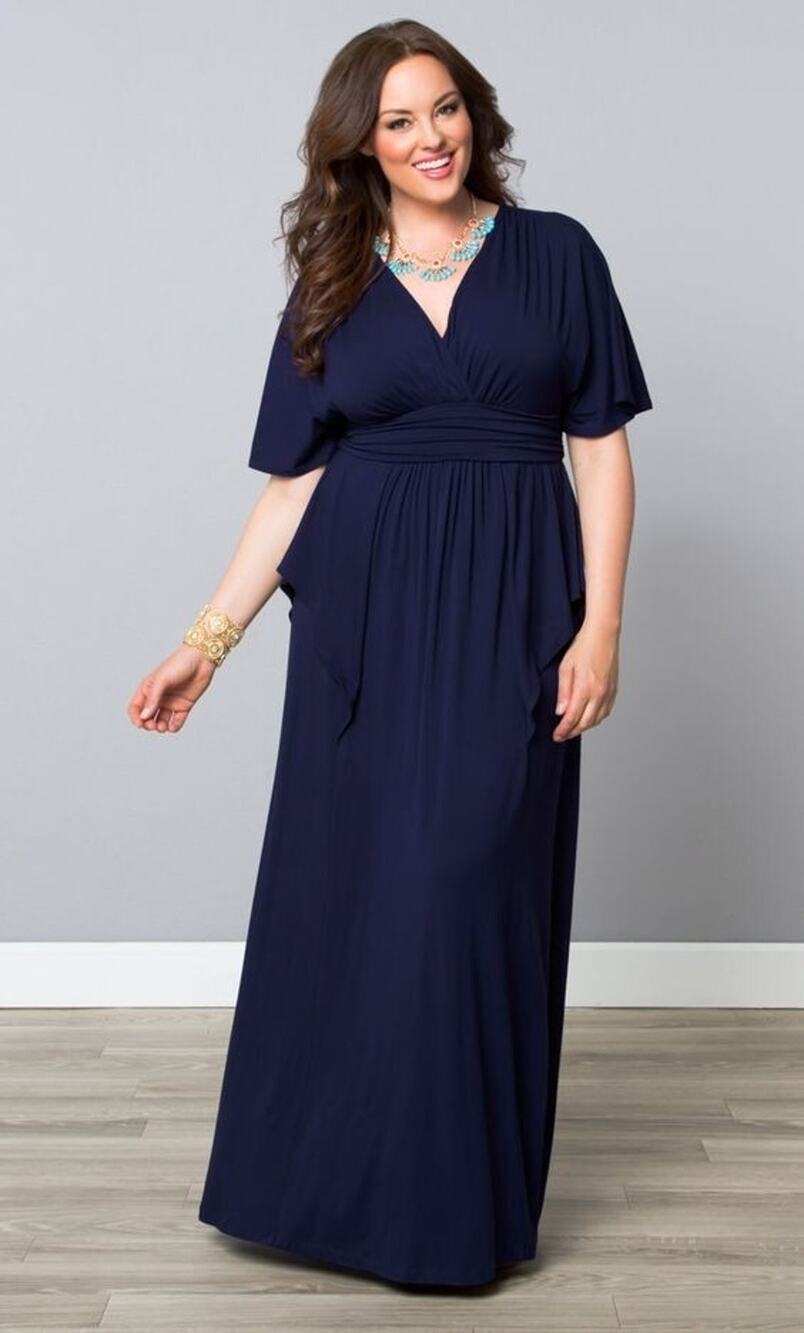Kiyonna Indie Flair Dress Navy Blue 4X Maxi Y2K Romantic Kimono Sleeves Stretch